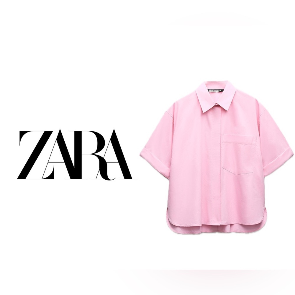 BNWT - Zara Boxy 100% Cotton Poplin Light Pink Button Down Shirt Size XS